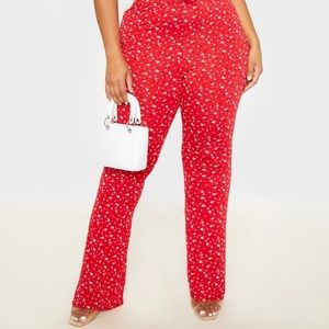 Plus Red Ditsy Floral Flared Pants